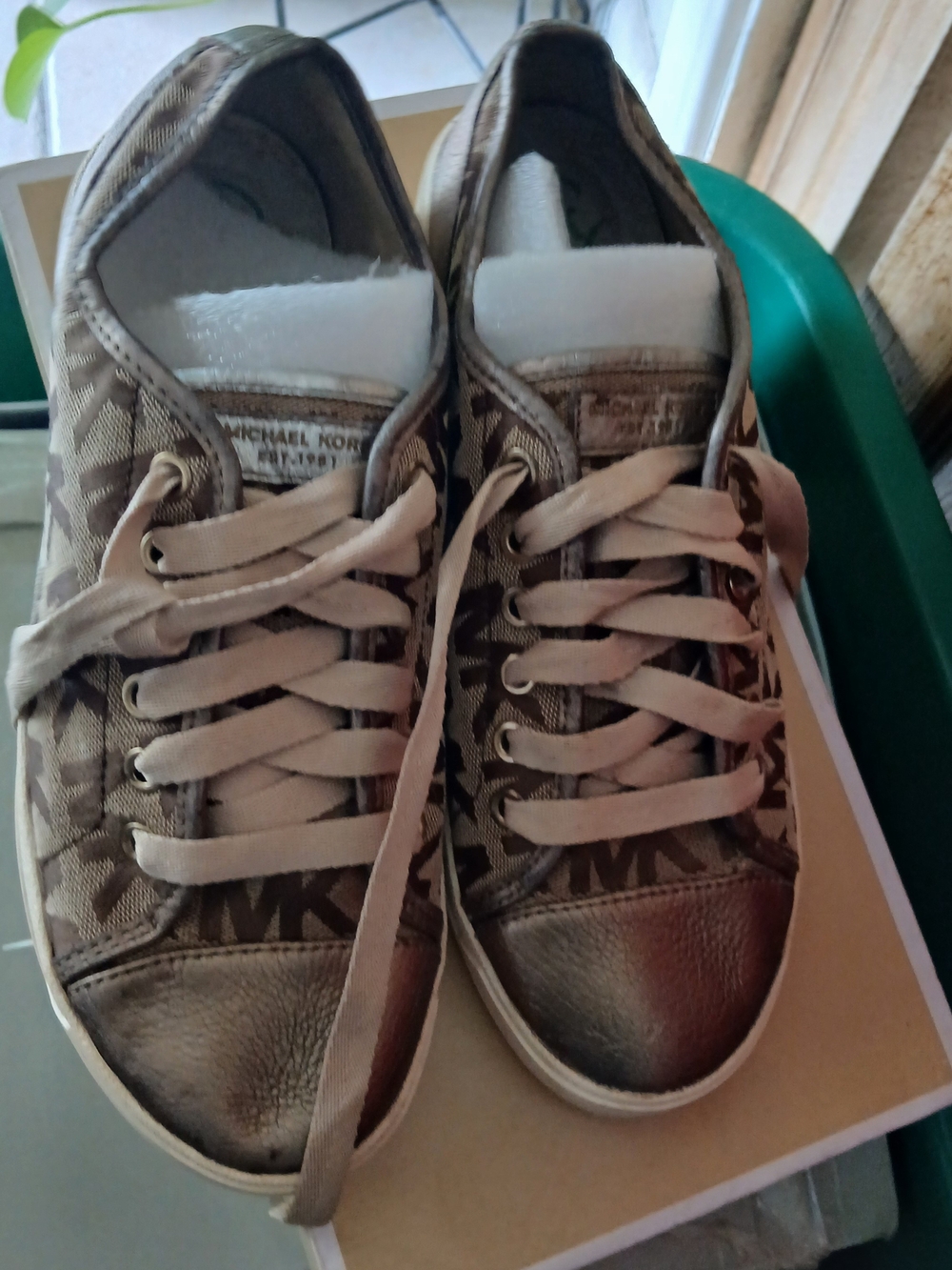 Michael Kors Tan and Metallic Brown MK Logo Lace-Up Sneakers 3picture Have Aflaw